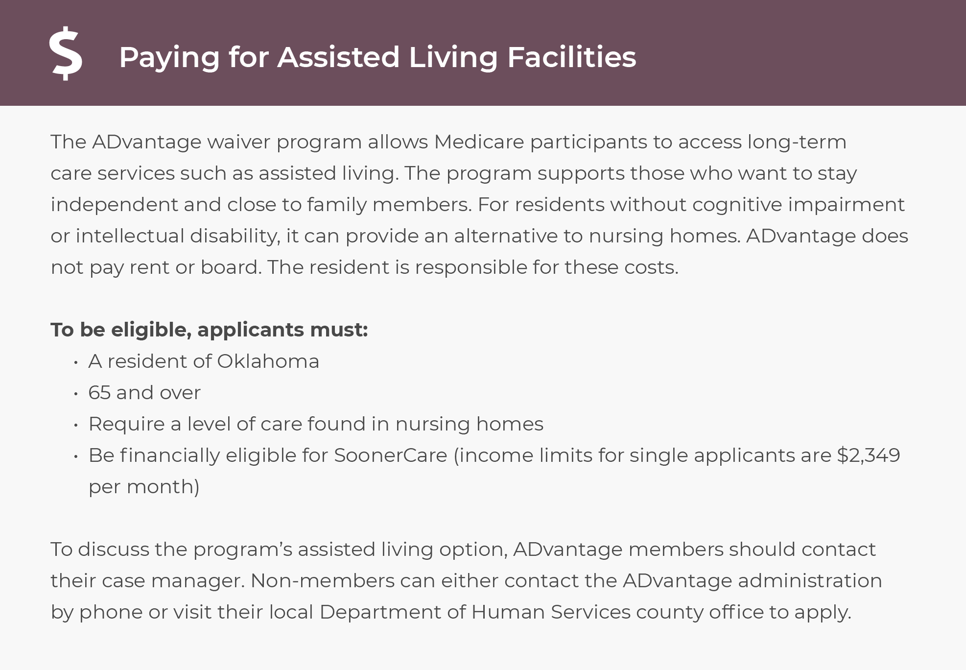 Paying for Assisted Living facilities in Oklahoma