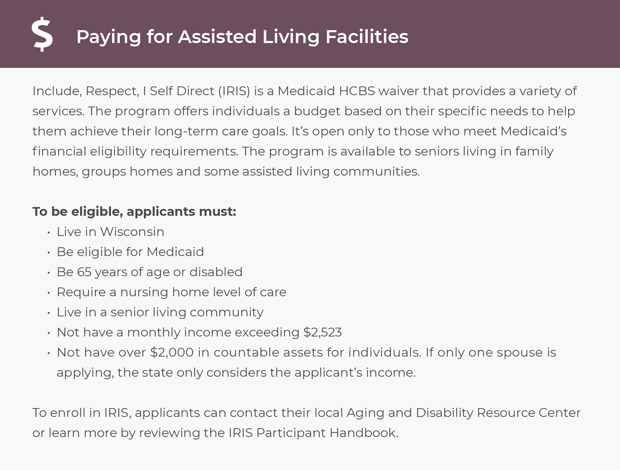 More ways to pay for Assisted Living in Wisconsin