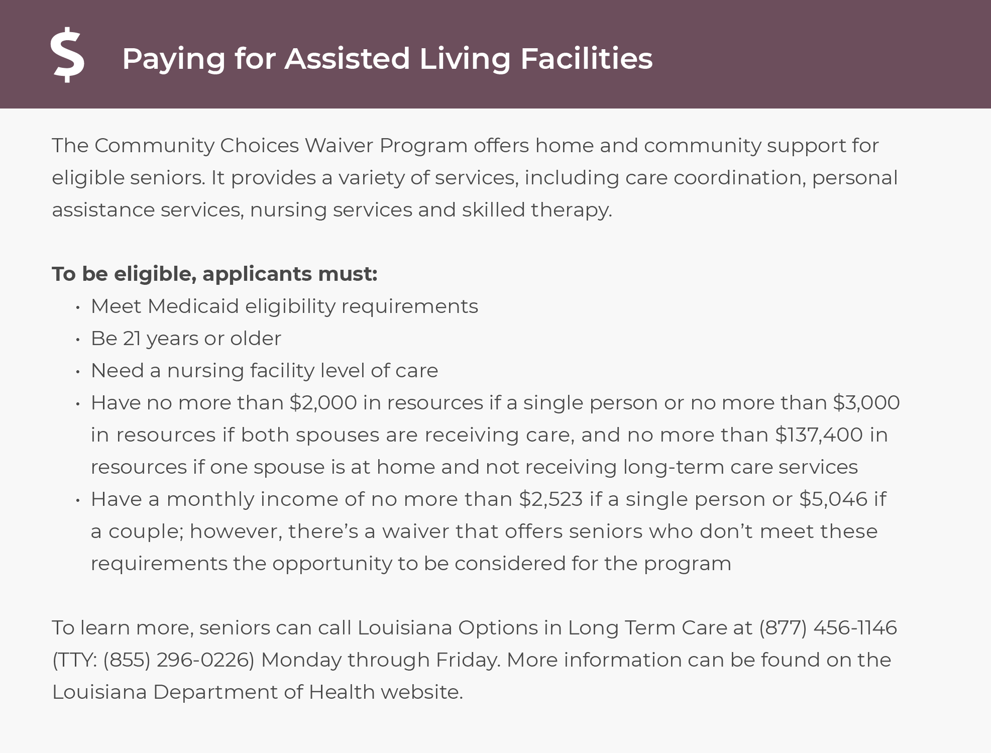Paying for assisted living in Louisiana