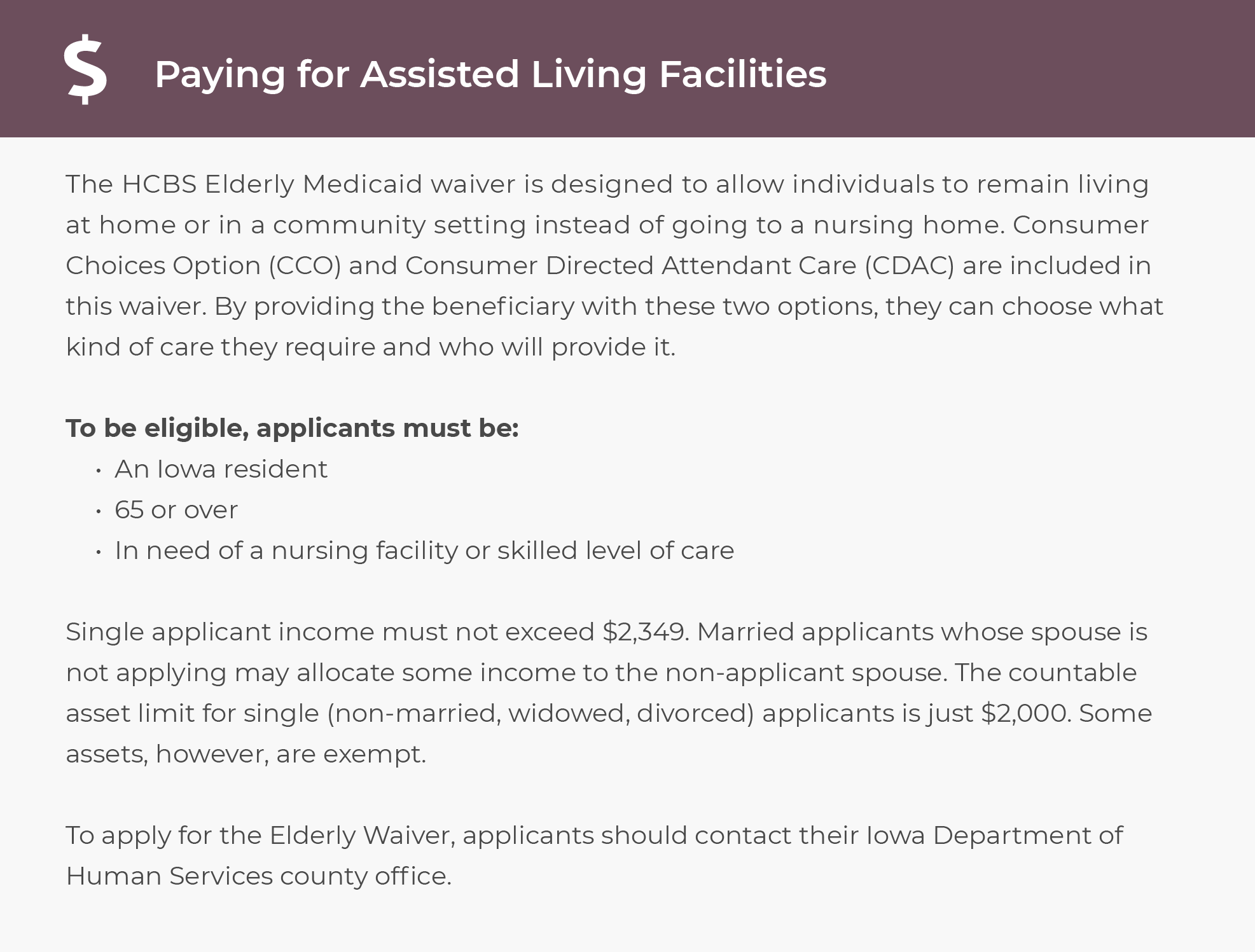More ways to pay for Assisted Living in Iowa