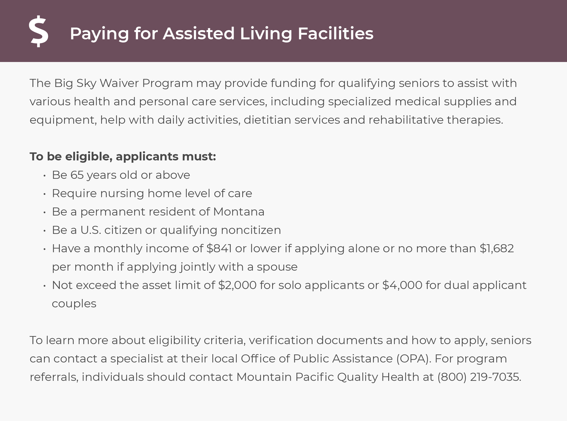Paying for Assisted Living in Montana