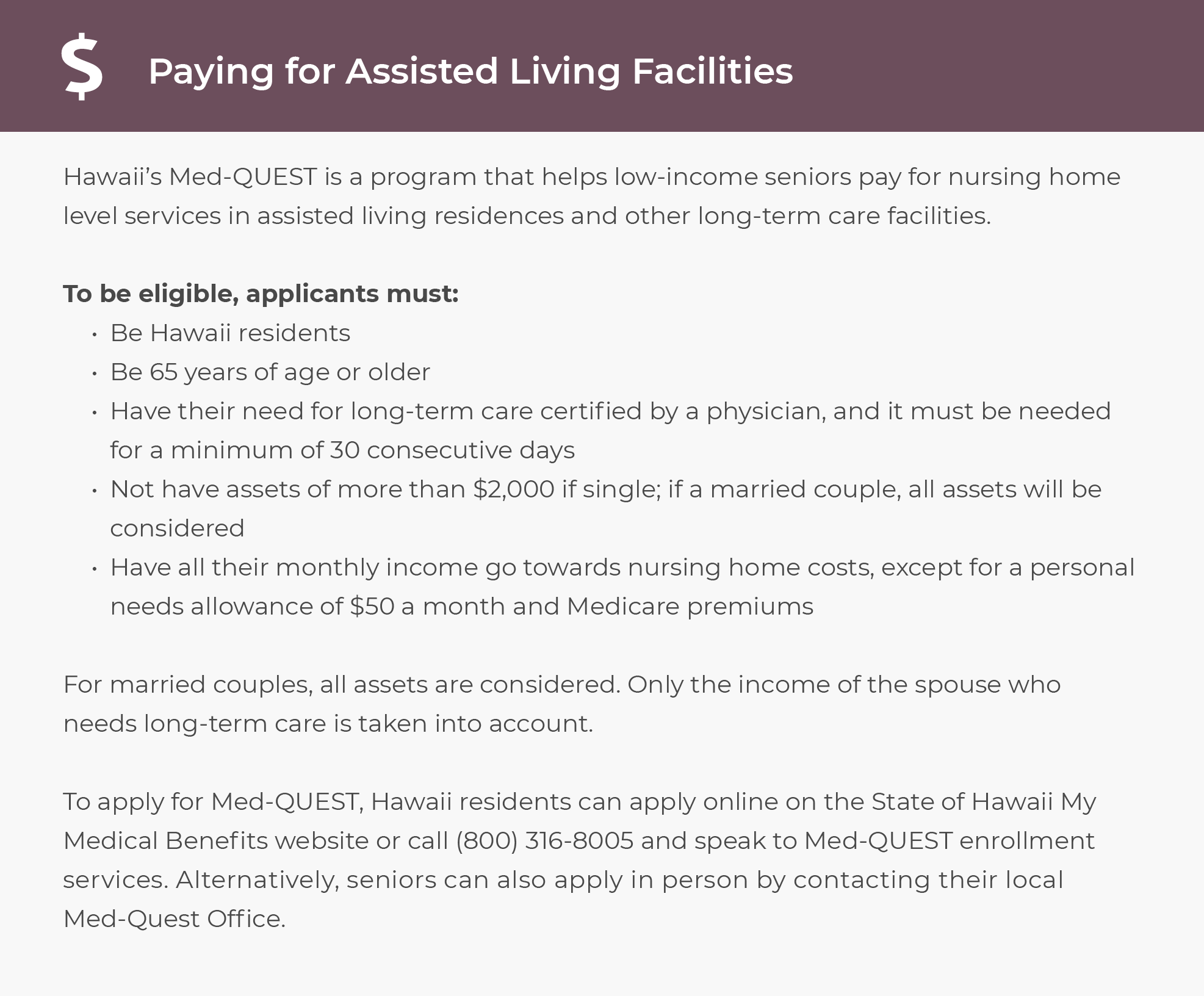 Paying for Assisted Living Facilities in Hawaii