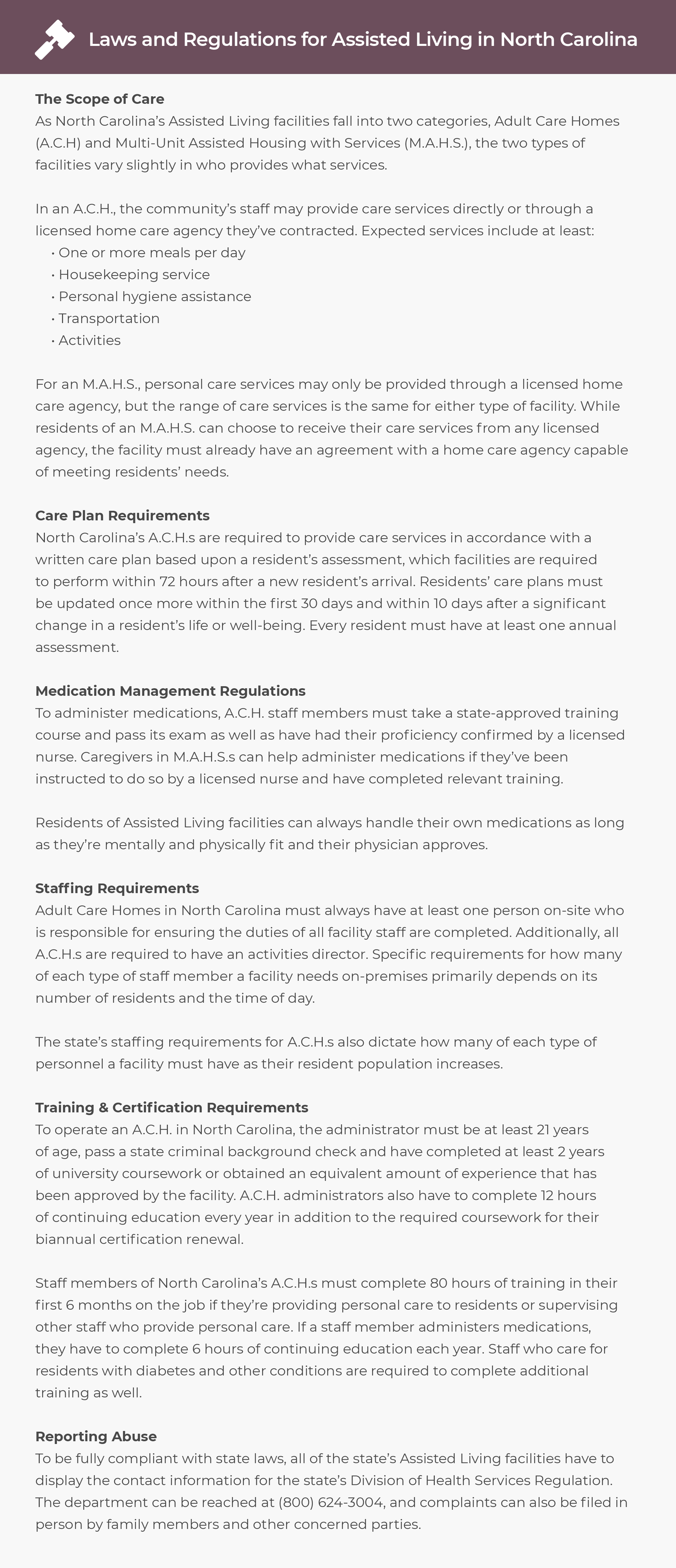 Laws and Regulations for Assisted Living in North Carolina