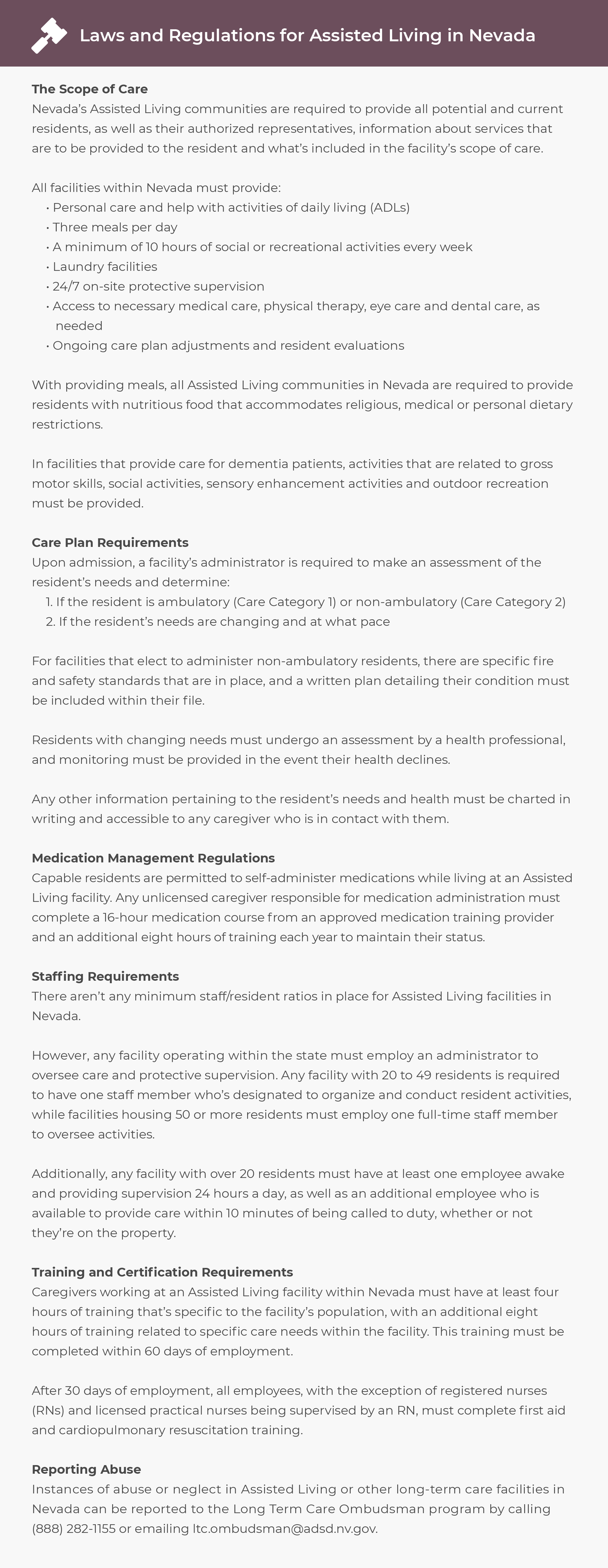 Laws and Regulations for Assisted Living in Nevada