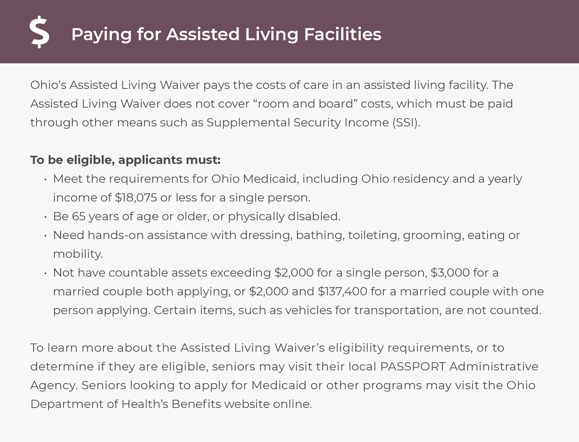 Paying for assisted living in Ohio