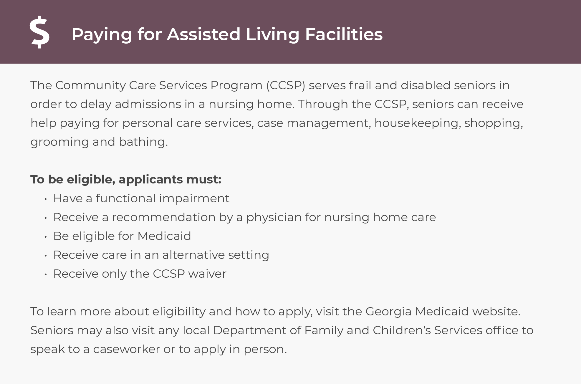 More ways to pay for assisted living in Georgia