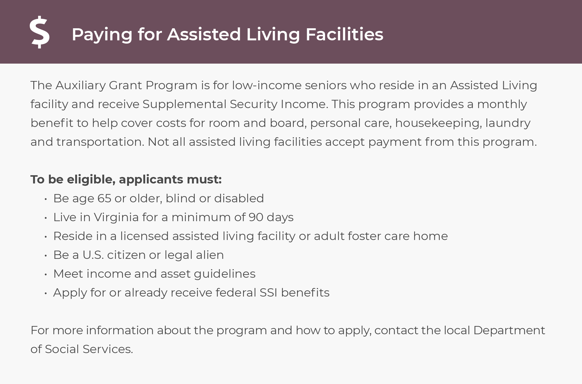Paying for assisted living in Virginia