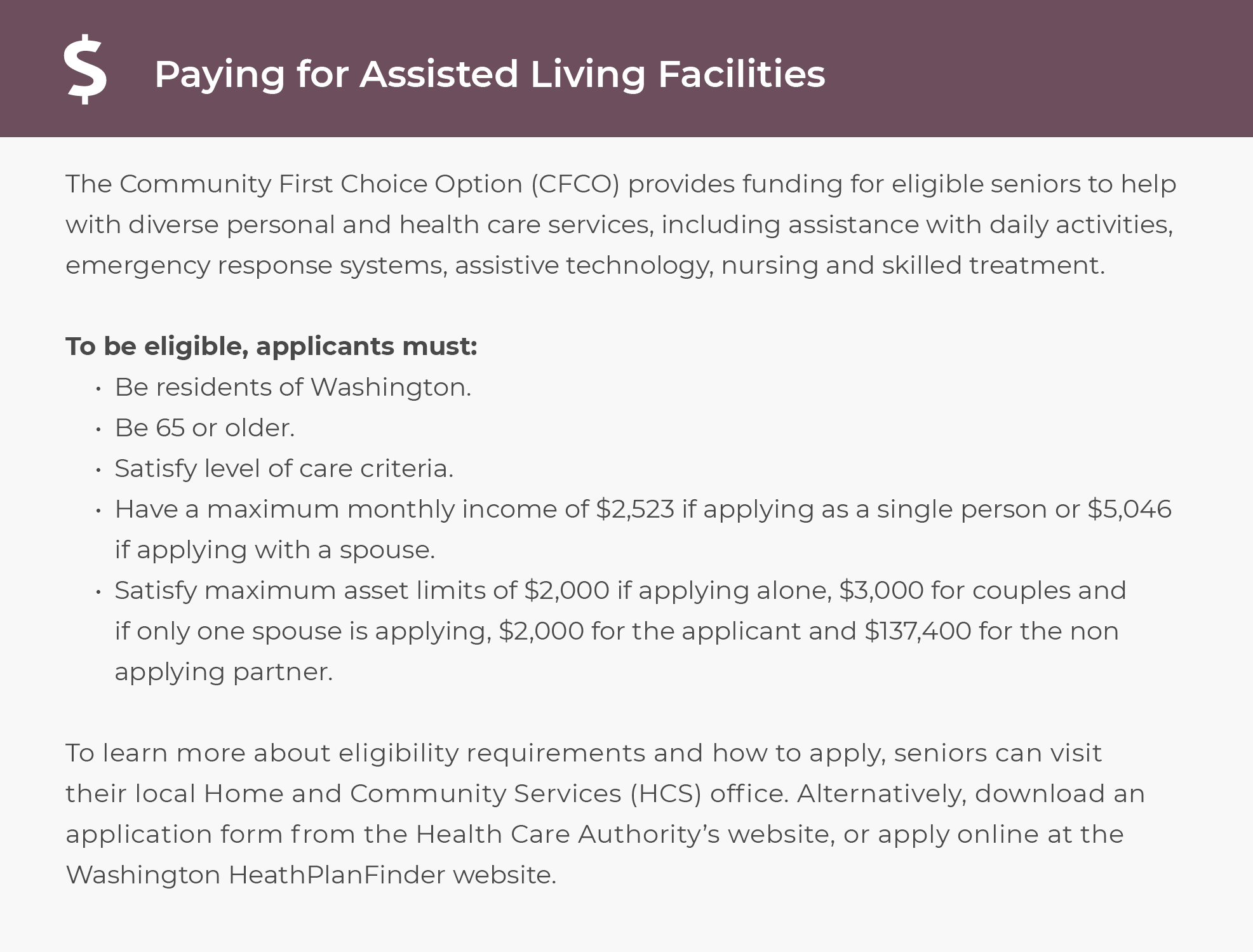 Paying for assisted living in Washington