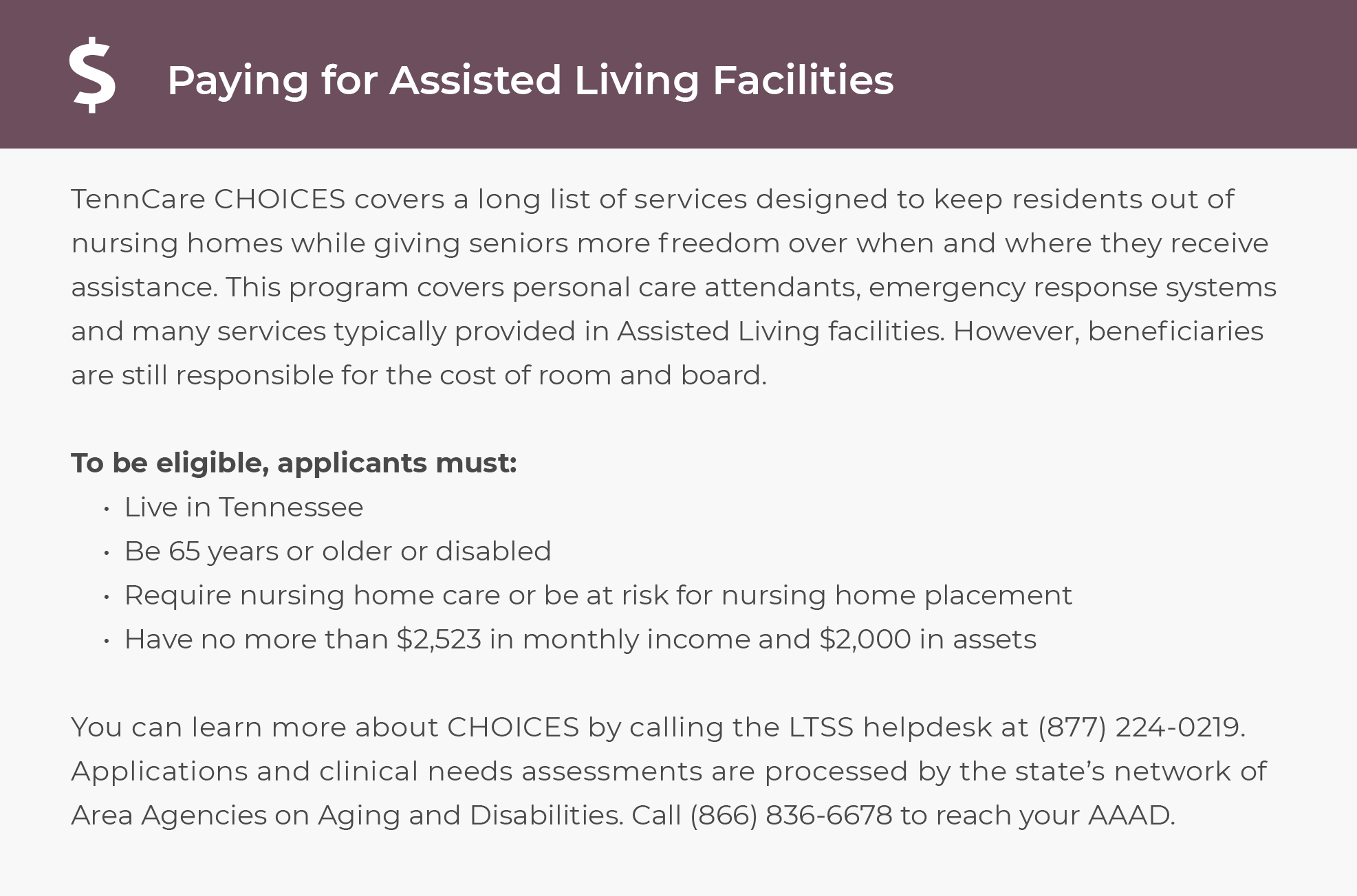 Paying for Assisted Living Facilities in Tennessee