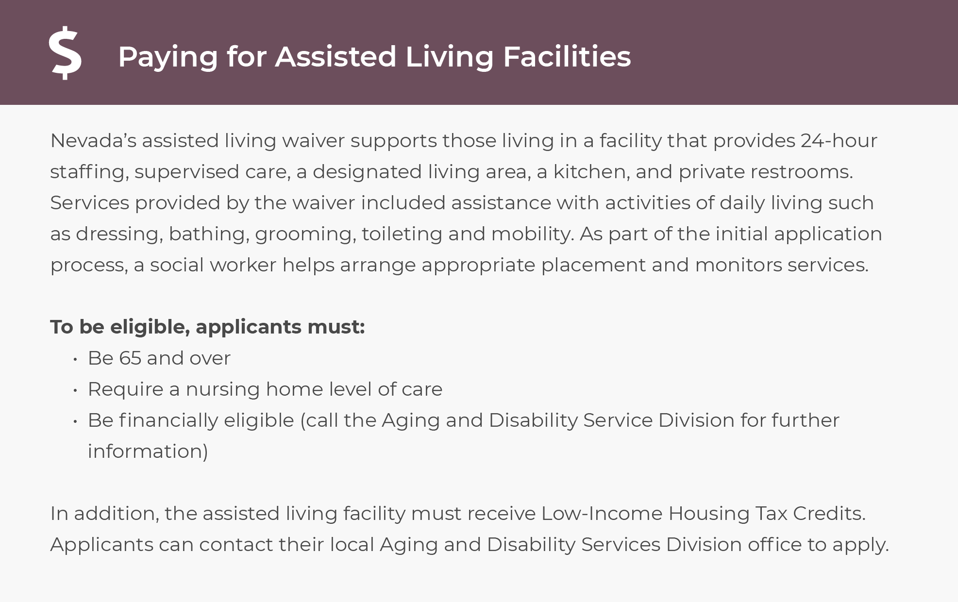 Paying for assisted living facilities in Nevada