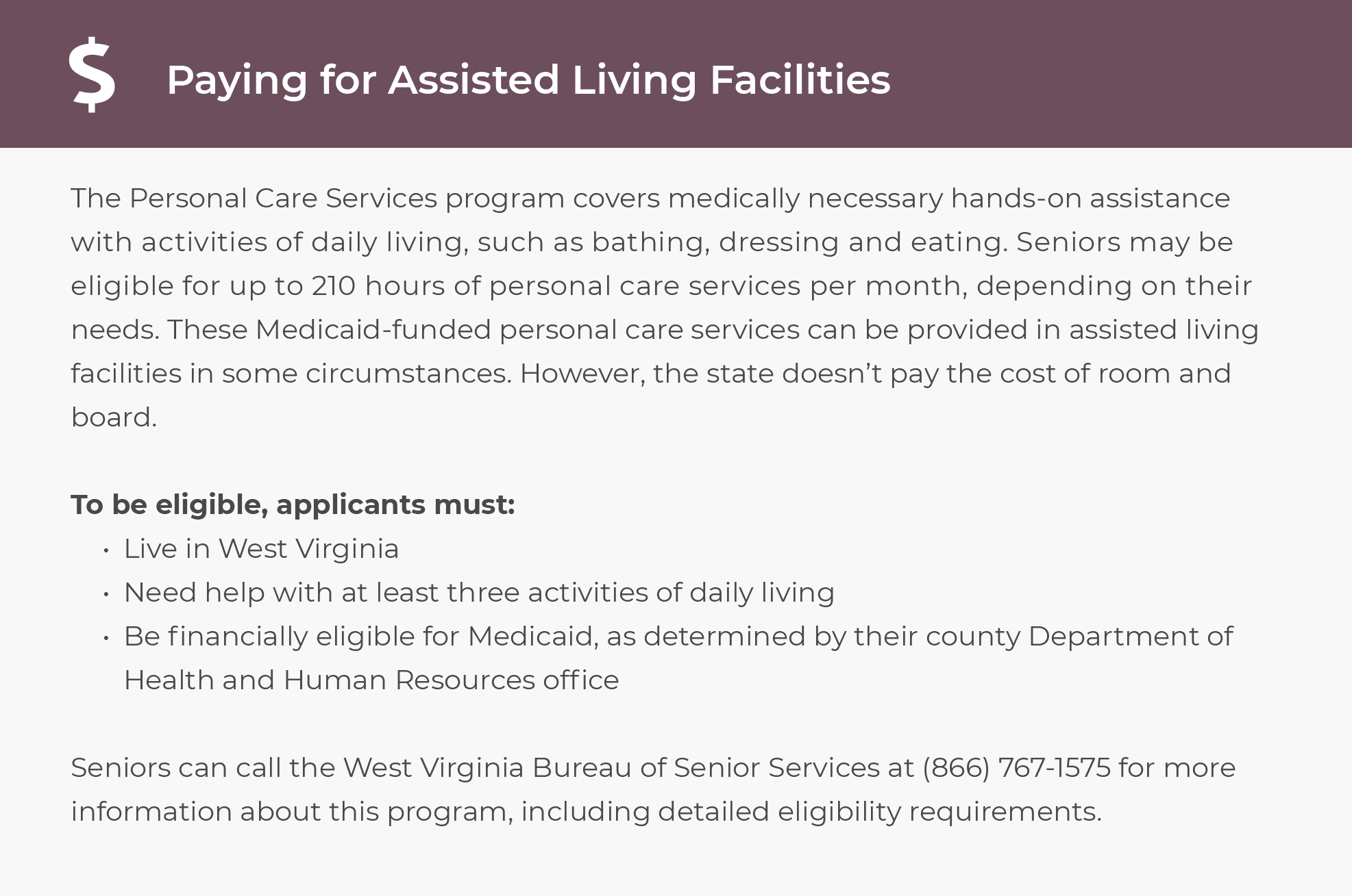 Paying for Assisted Living Facilities in West Virginia