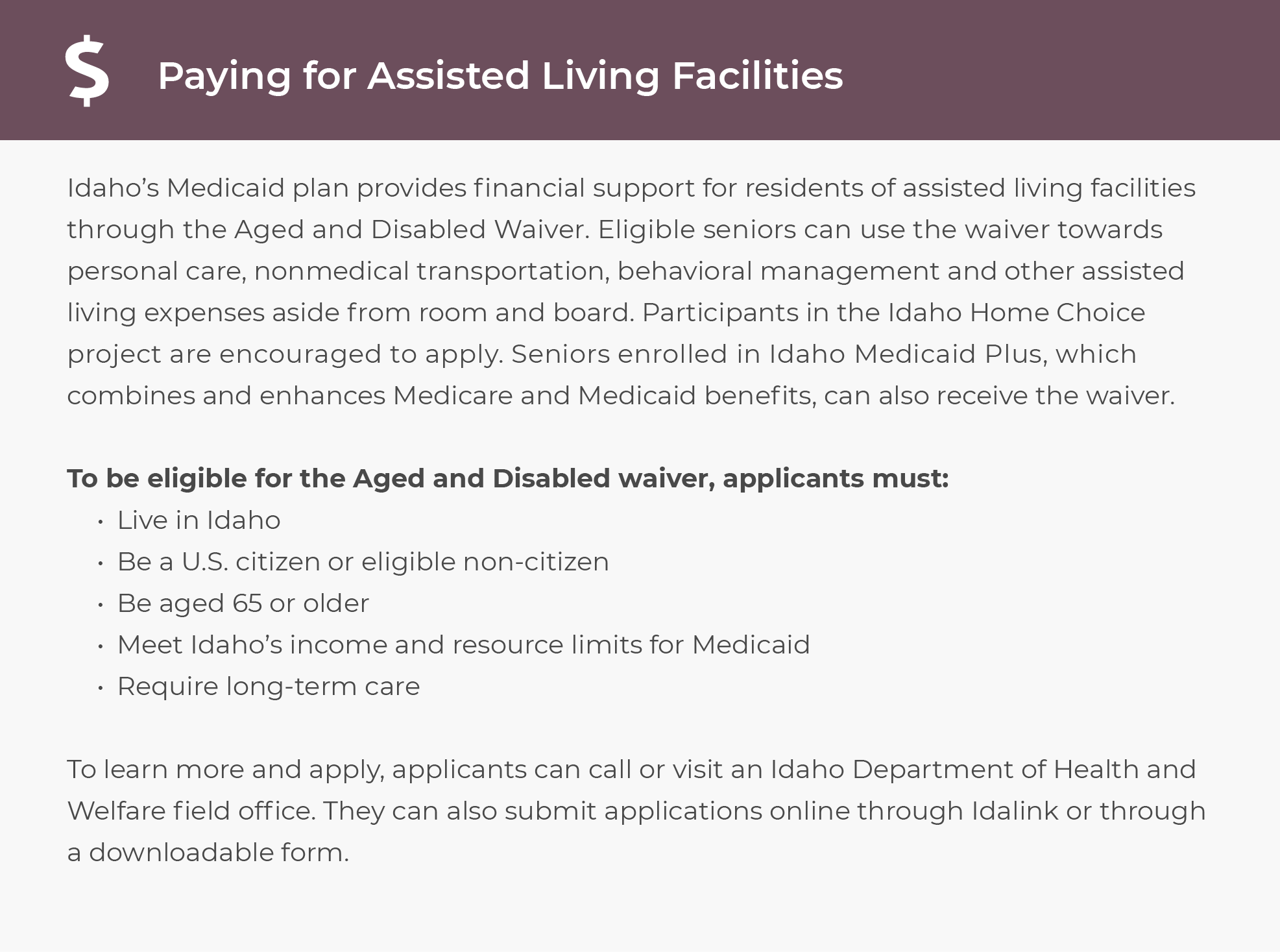 Paying for Assisted Living Facilities in Idaho