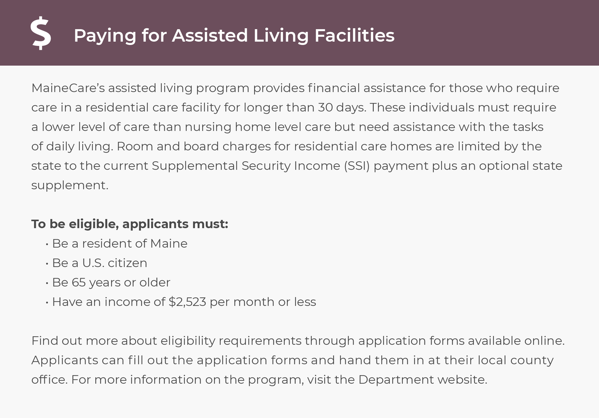 Paying for Assisted Living in Maine