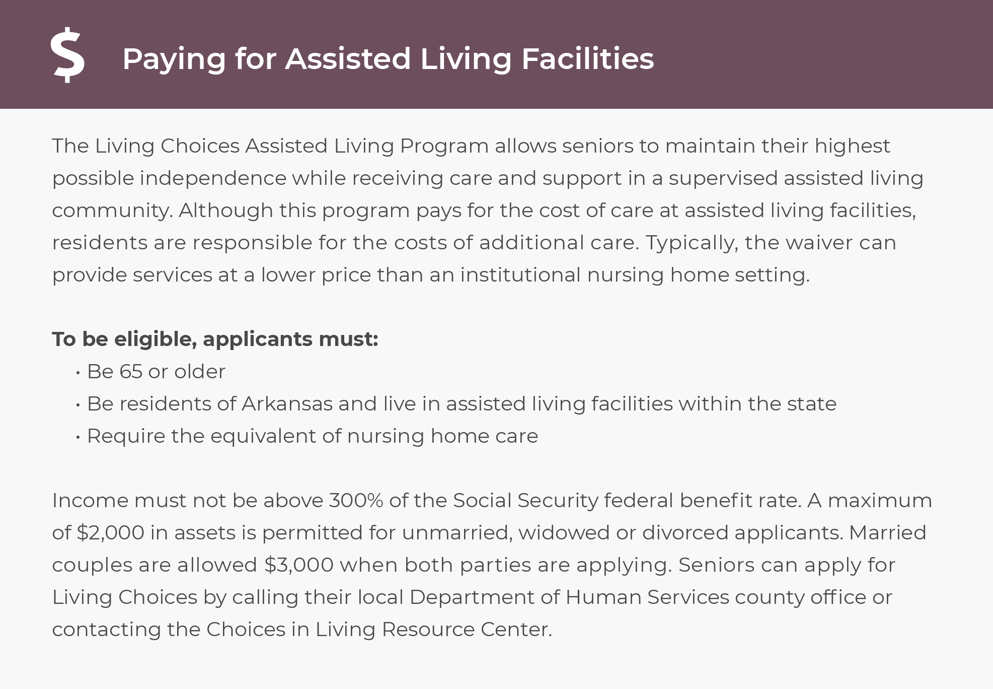 Paying for assisted living in Arkansas