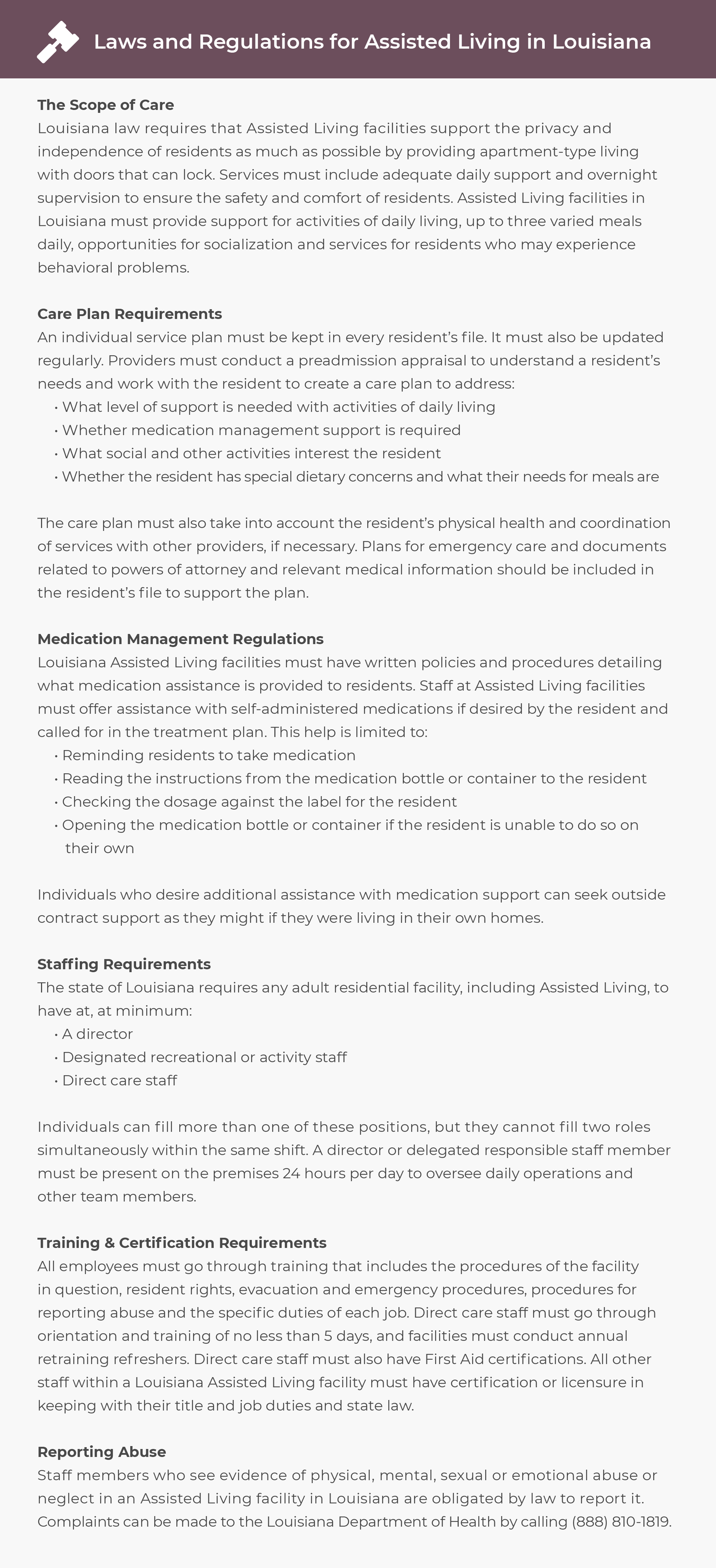 Laws and Regulations for Assisted Living in Louisiana