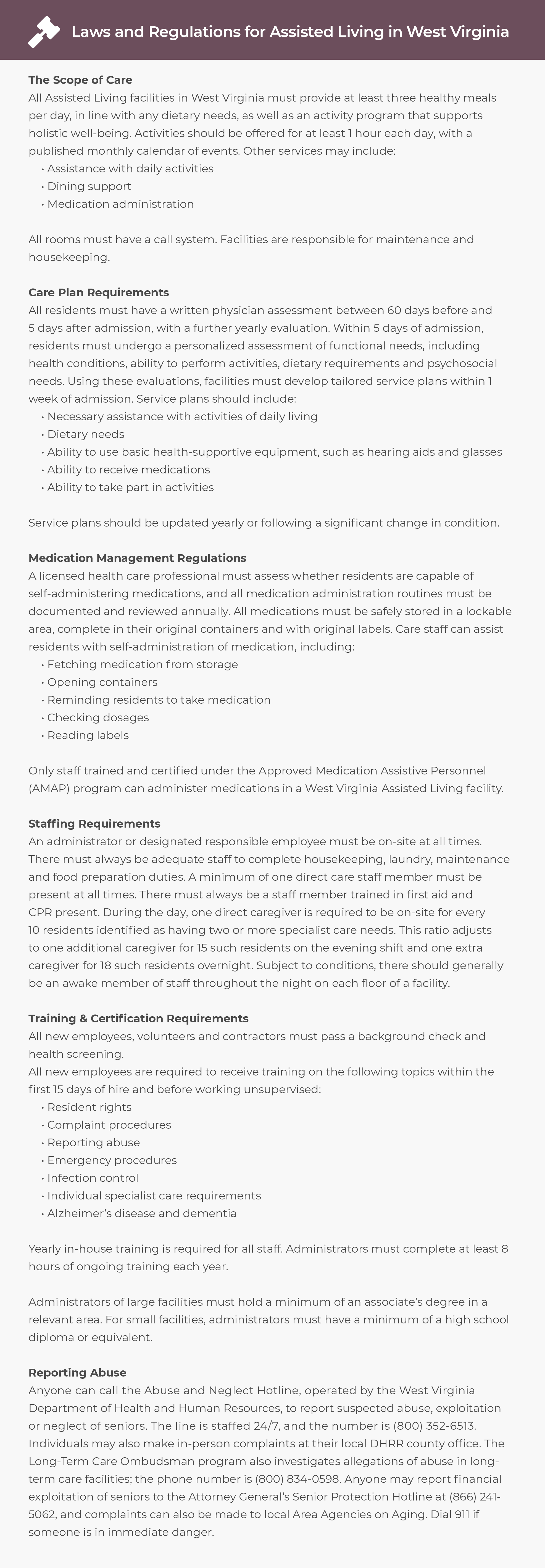 Laws and Regulations for Assisted Living in West Virginia