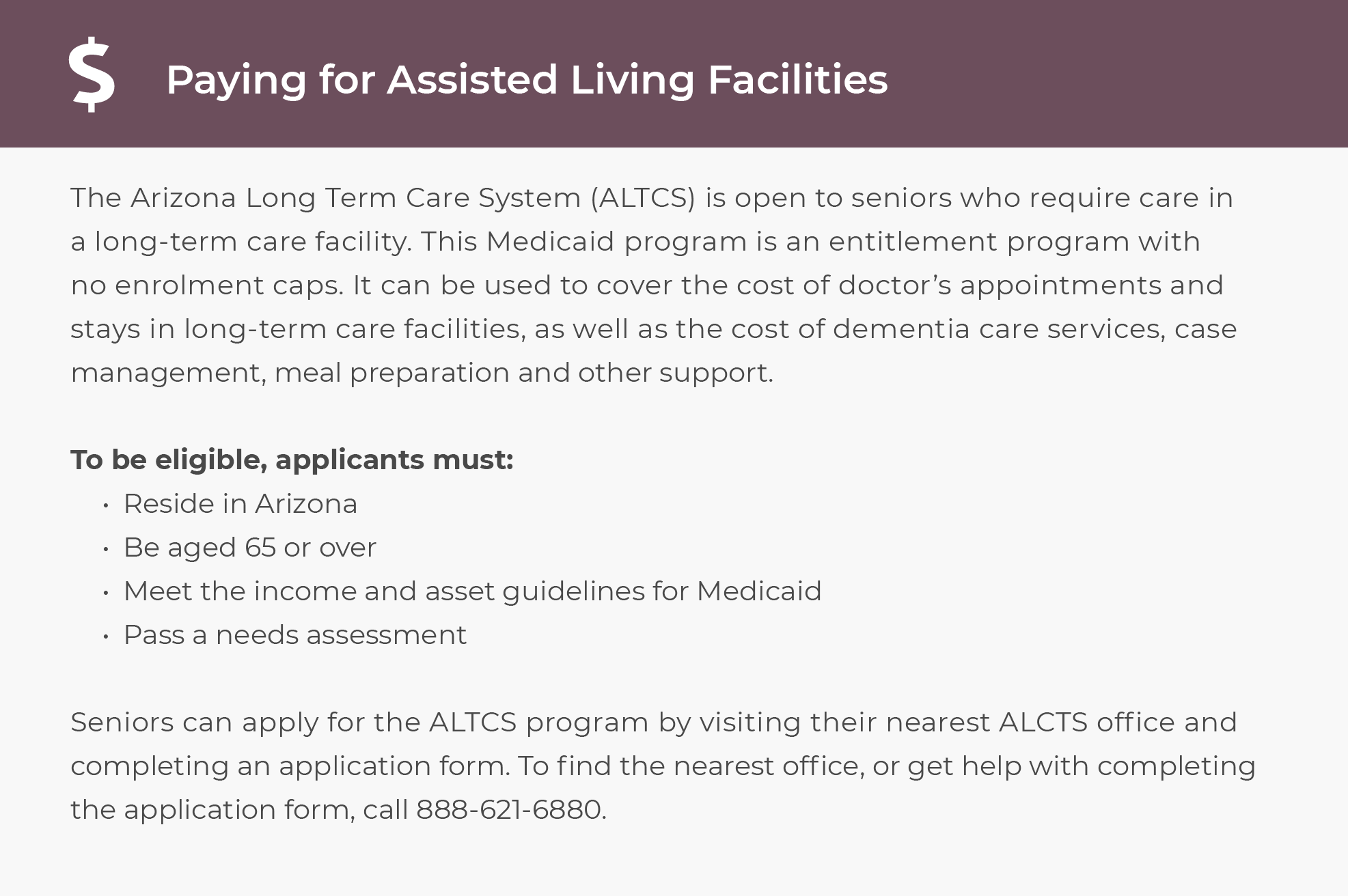 Paying for assisted living facilities in Arizona