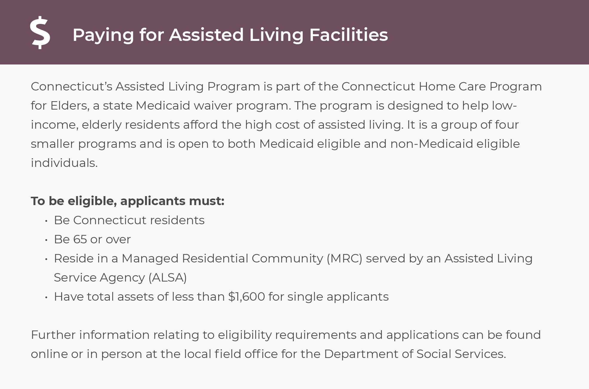 Paying for Assisted Living Facilities in Farmington CT